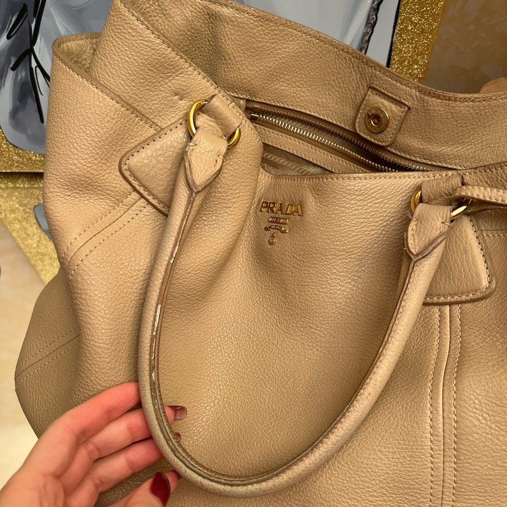 Prada Beige Leather Tote Bag with Gold Hardware - Picture 16 of 16